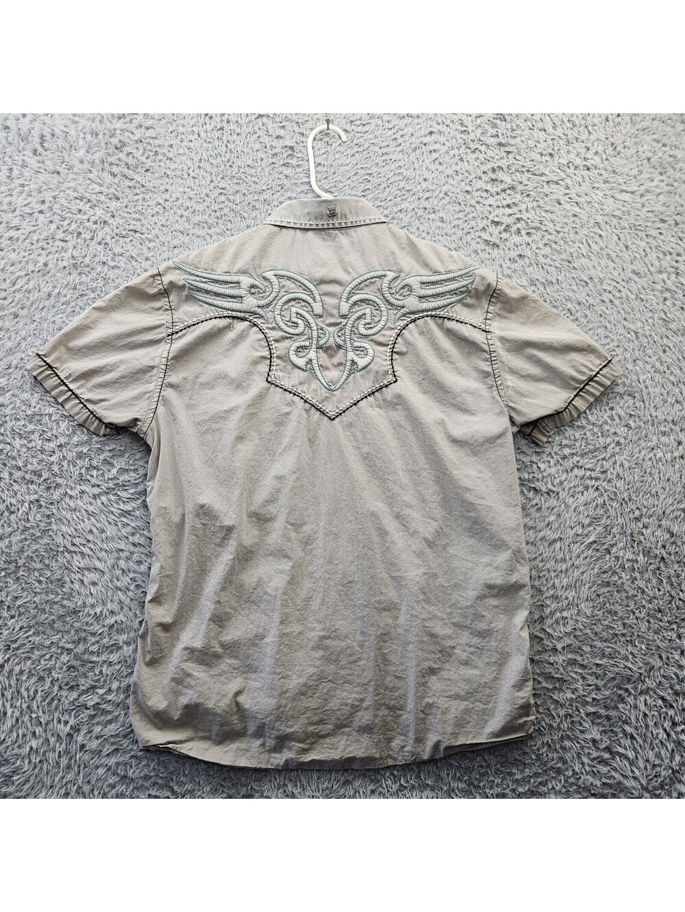 ROAR Button Up Shirt Large Men Cotton Stretch Gray Embroidered Kearney III